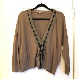 Loft tan cardigan sweater with ruffles, XL